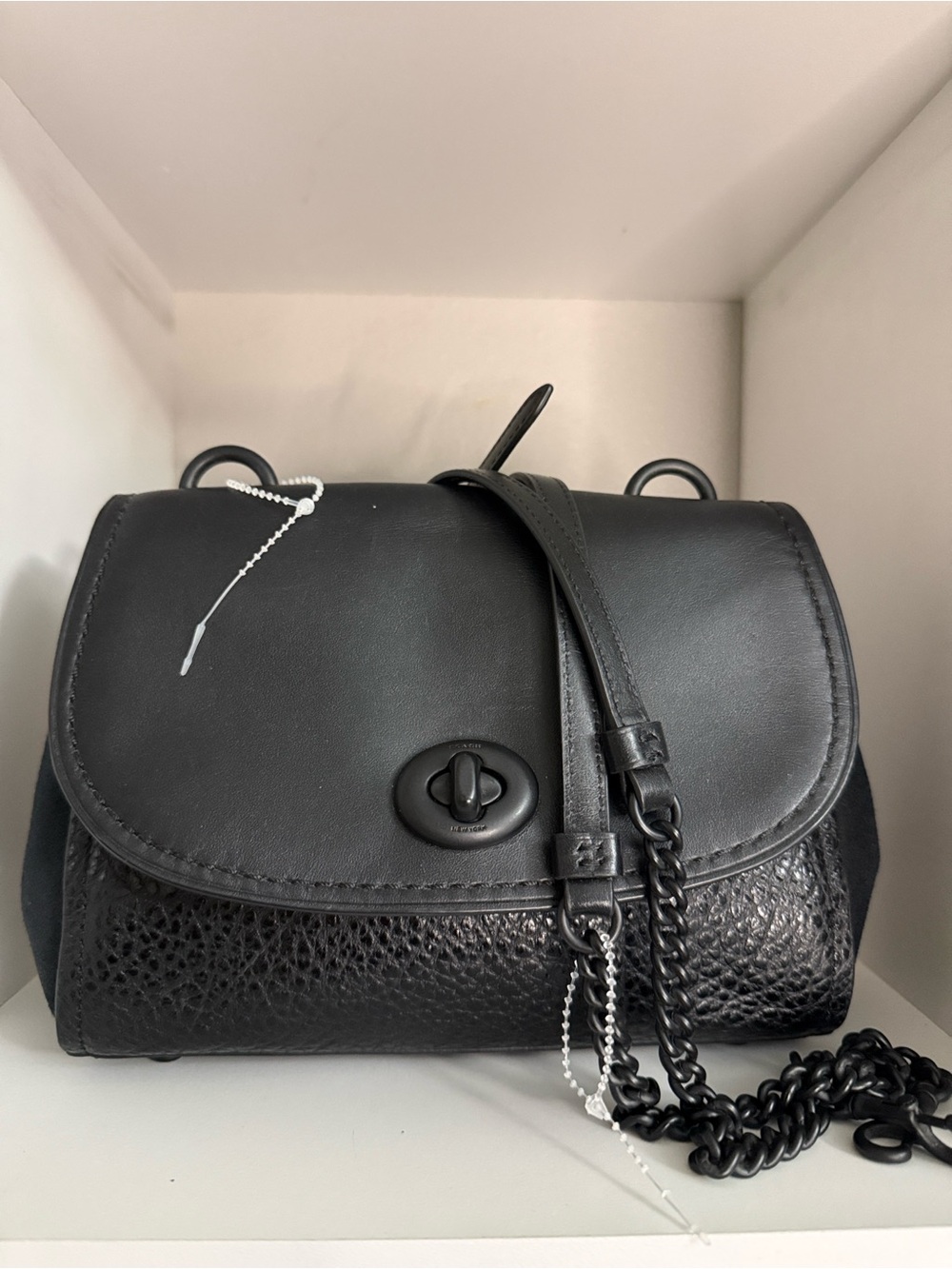 COACH Faye Crossbody Purse Bag All Black Pebbled Leather Flap F1880-F22349